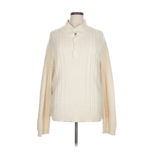 McCarren & Sons Men's Sweater Ivory Pure Cashmere Cable Knit Henley Fisherman XL